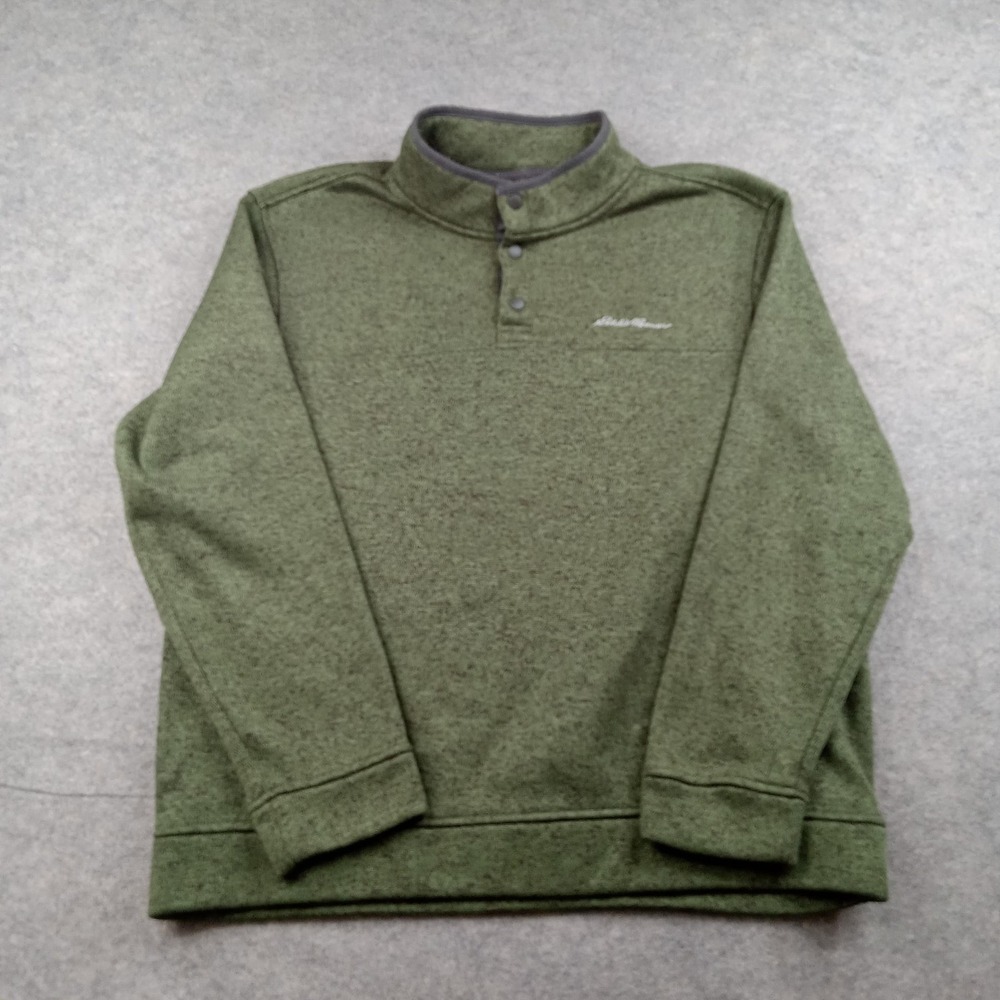 Eddie‎ Bauer Sweatshirt Mens XL Green Radiator Fleece Snap Mock Neck Pullover
